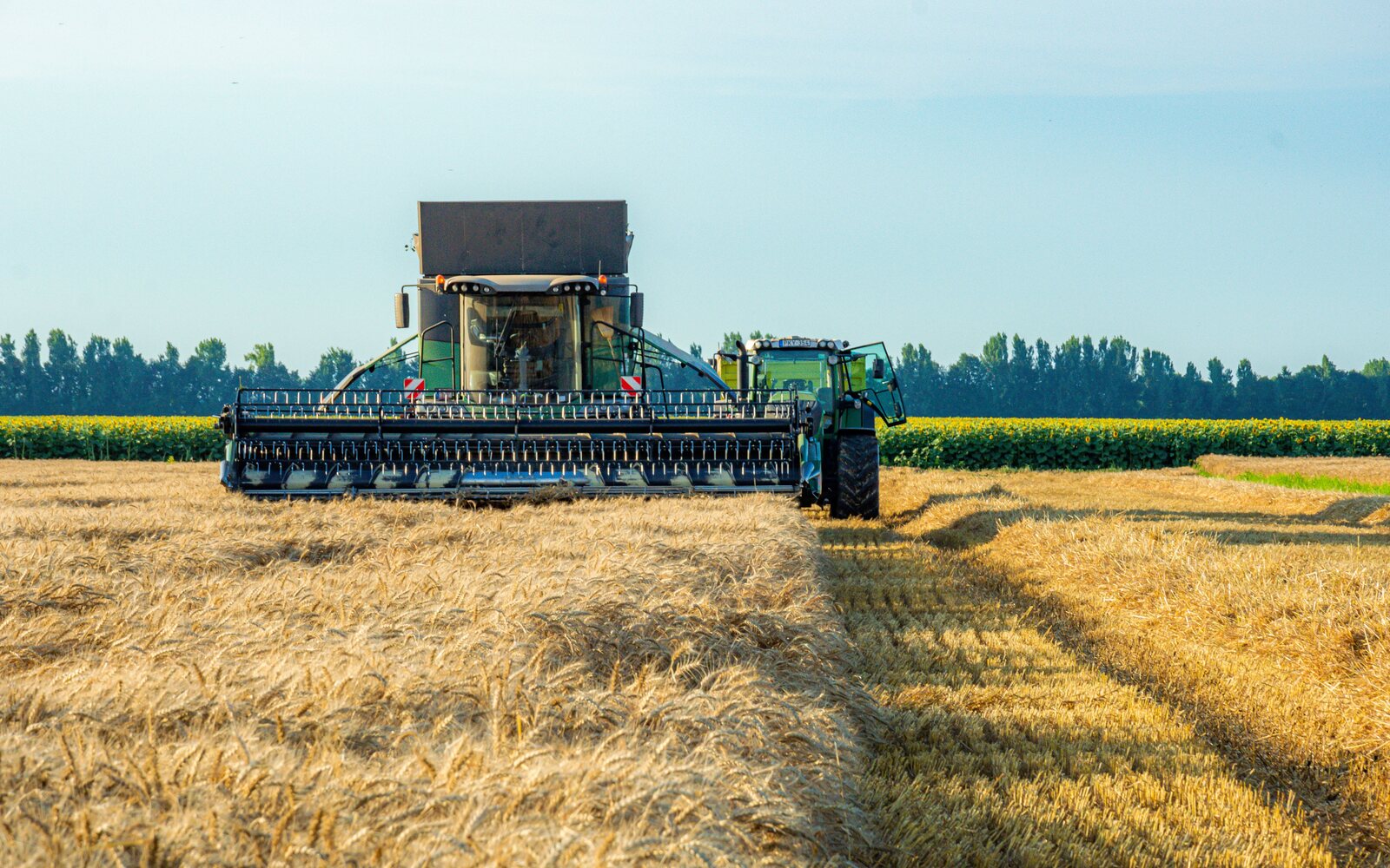 Combine harvesting a field, representing USDA Business & Industry rural financing